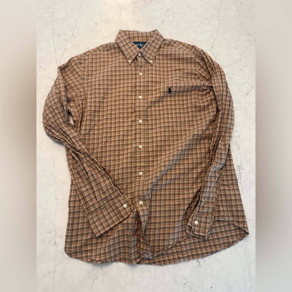 Ralph Lauren Men's Tan Checkered Shirt
